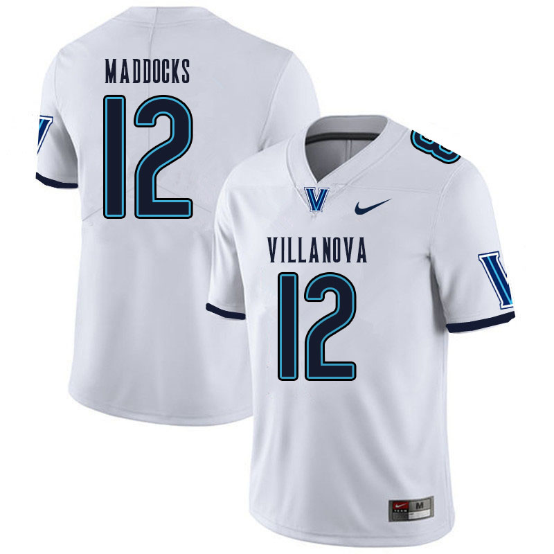 Men #12 Tanner Maddocks Villanova Wildcats College Football Jerseys Sale-White
